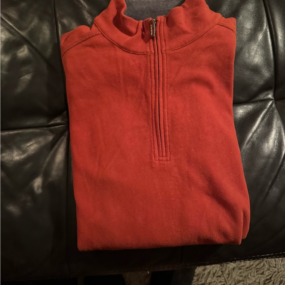 J. Crew Men's Vibrant Orange/ Gray Sueded Quarter Zip-Up Sweater 100% cotton